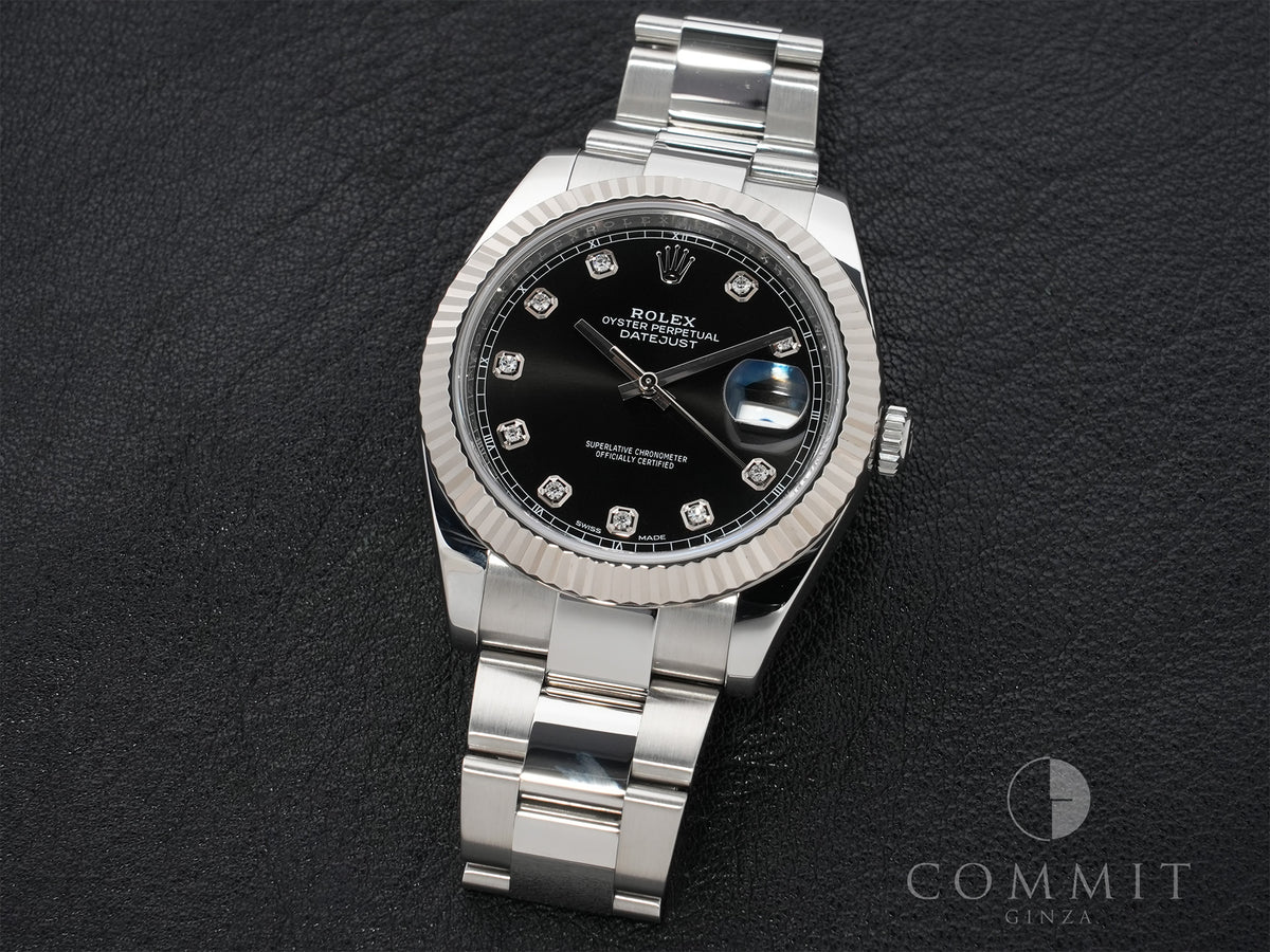 Rolex Datejust 41 Ref.126334G Stainless Steel/White Gold Black 10P Diamond Dial Oyster Bracelet Pre-owned 6svqrmq9