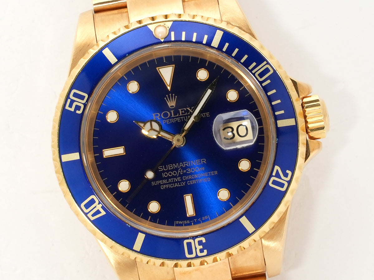 Rolex Submariner Date Ref. 16618 Yellow Gold Blue Dial Pre-owned 5xndiuh8