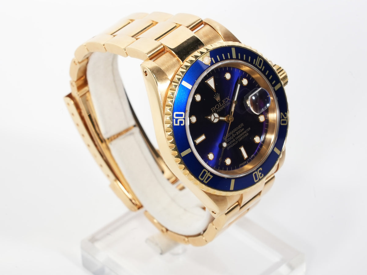 Rolex Submariner Date Ref. 16618 Yellow Gold Blue Dial Pre-owned 5xndiuh8