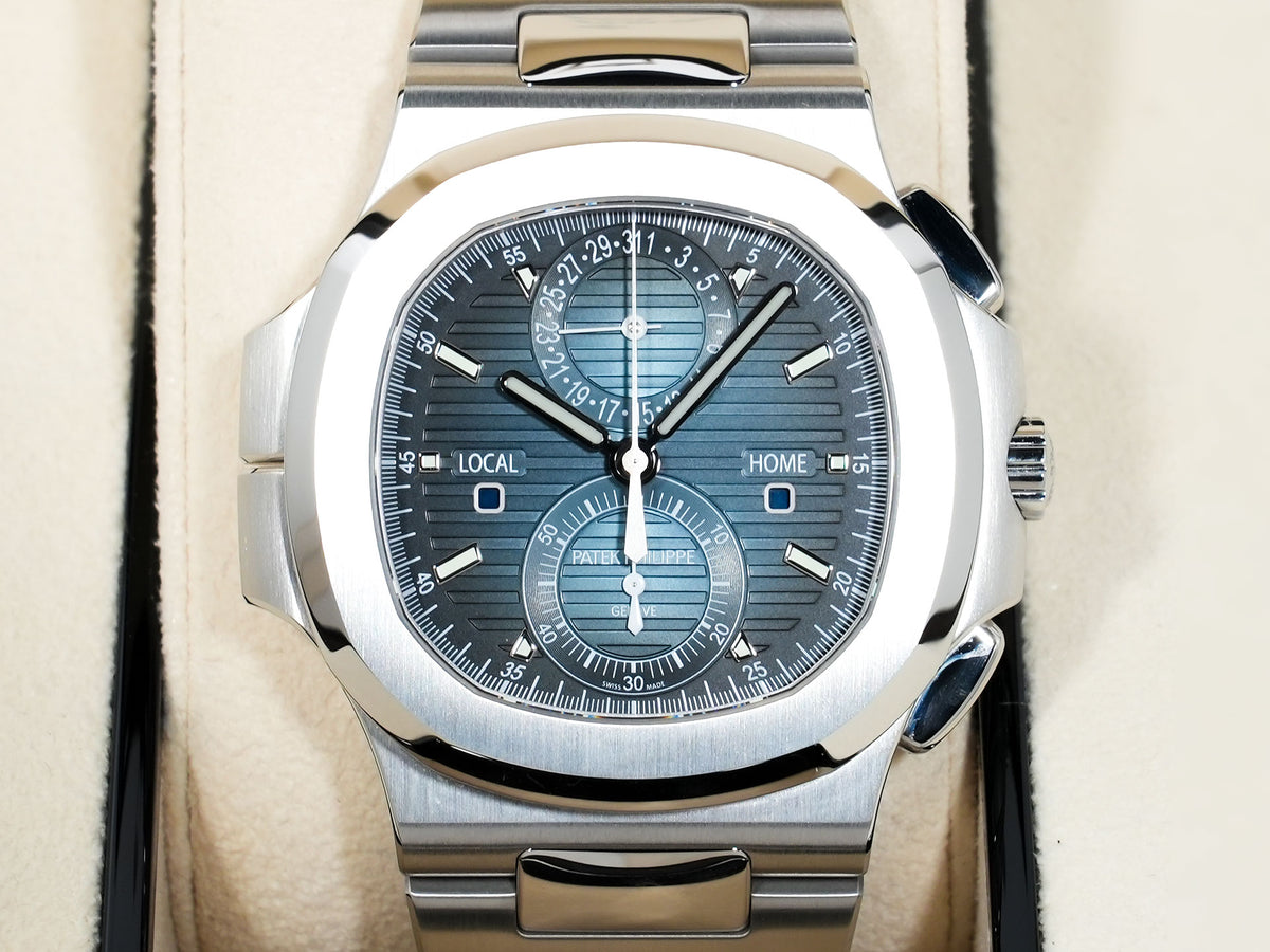 パテックフィリップ ノーチラス トラベルタイム クロノグラフ Ref.5990/1A-011 ステンレススチール ブルーソレイユ文字盤 美品 ytq5c7vo