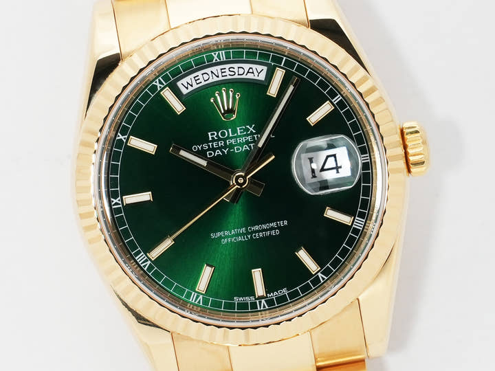 ロレックス デイデイト36 Ref.118238 イエローゴールド グリーン文字盤 中古 wr6dcy96