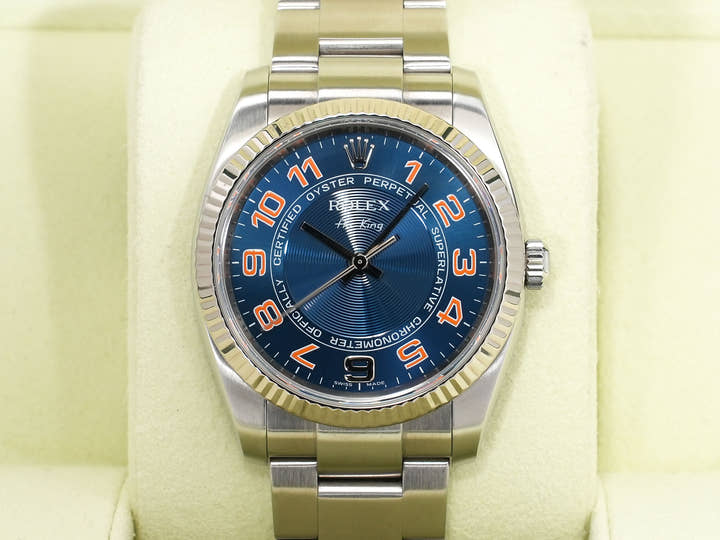 ロレックス エアキング Ref.114234 ステンレススチールxホワイトゴールド ブルーコンセントリック文字盤 美中古 5xgbyggk