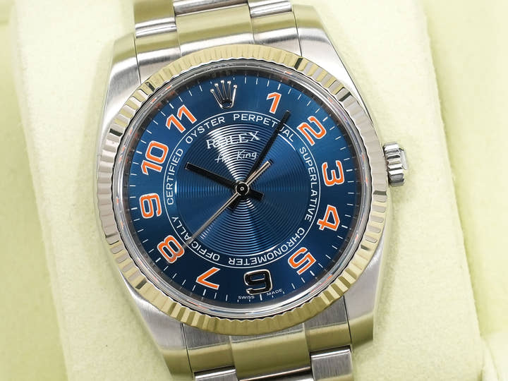 ロレックス エアキング Ref.114234 ステンレススチールxホワイトゴールド ブルーコンセントリック文字盤 美中古 5xgbyggk
