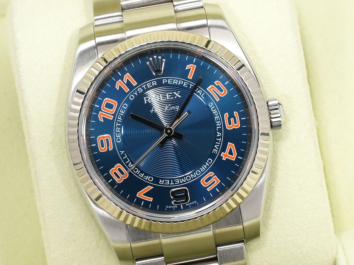 ロレックス エアキング Ref.114234 ステンレススチールxホワイトゴールド ブルーコンセントリック文字盤 美中古 5xgbyggk