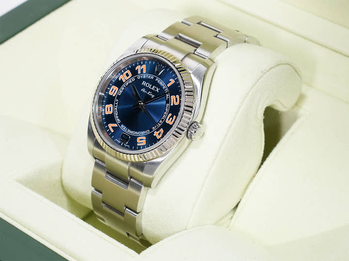 ロレックス エアキング Ref.114234 ステンレススチールxホワイトゴールド ブルーコンセントリック文字盤 美中古 5xgbyggk