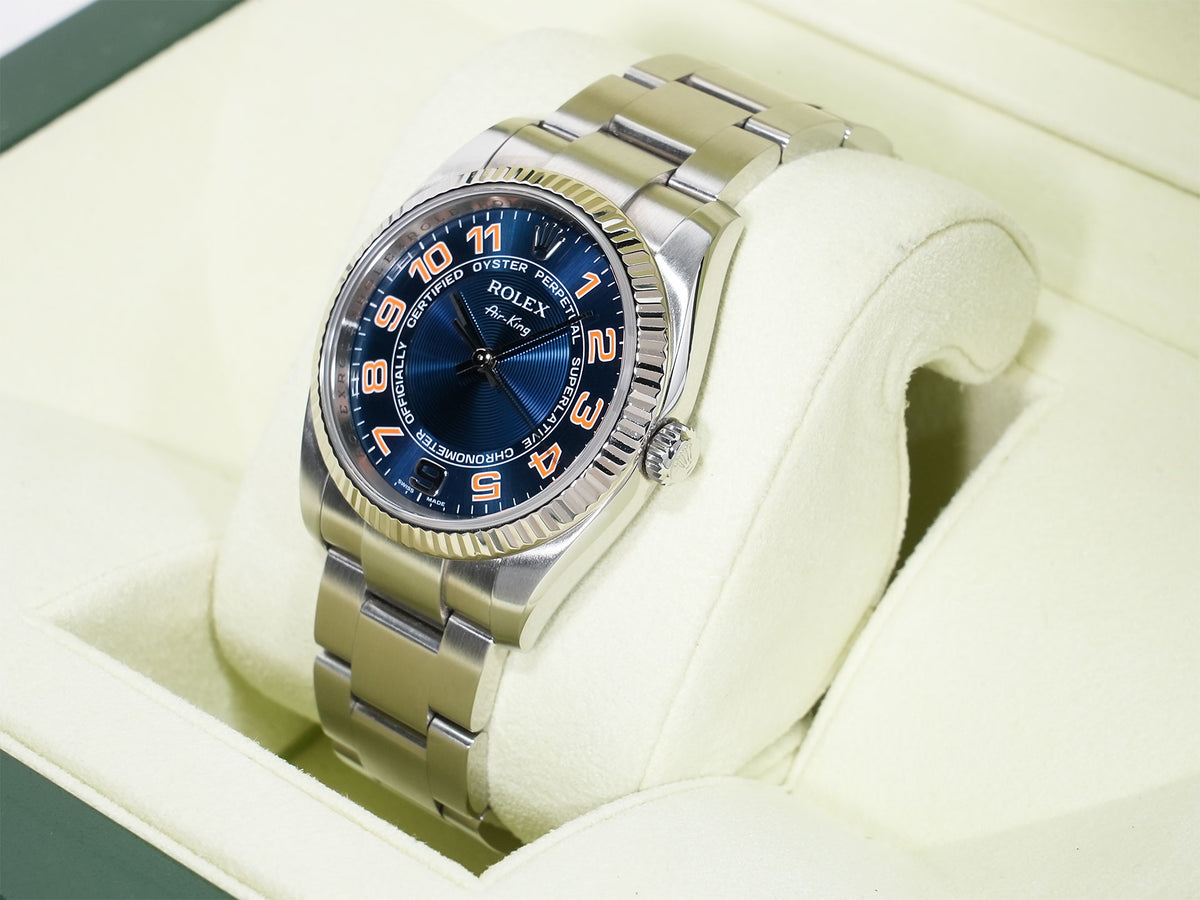 ロレックス エアキング Ref.114234 ステンレススチールxホワイトゴールド ブルーコンセントリック文字盤 美中古 5xgbyggk