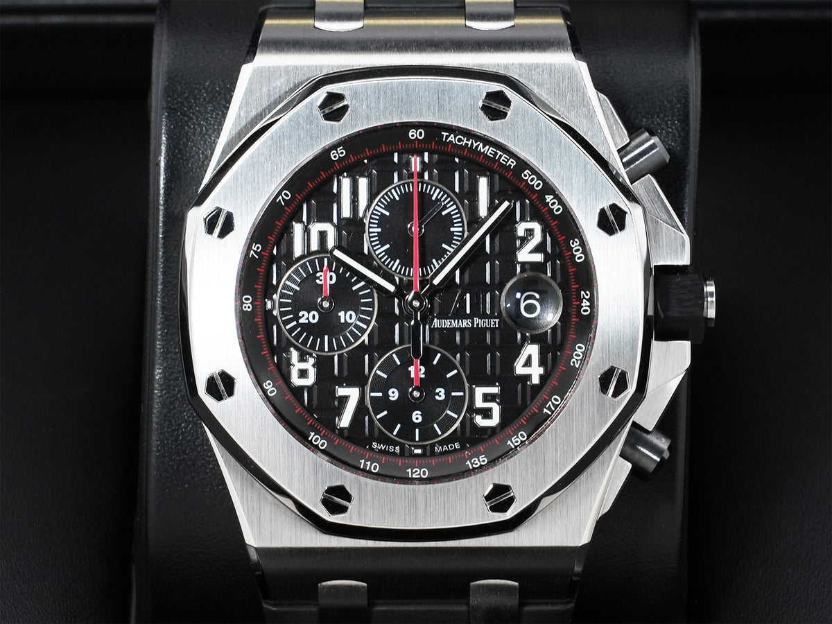 Audemars Piguet Royal Oak Offshore Chronograph Ref. 26470ST.OO.A101CR.01 Stainless Steel Black (Mega Tapisserie) Dial, Pre-owned in excellent condition jpdh2vxo