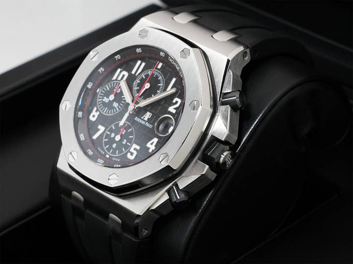 Audemars Piguet Royal Oak Offshore Chronograph Ref. 26470ST.OO.A101CR.01 Stainless Steel Black (Mega Tapisserie) Dial, Pre-owned in excellent condition jpdh2vxo