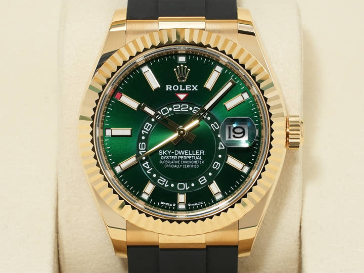 ロレックス スカイドゥエラー Ref.336238 イエローゴールド グリーン文字盤 オイスターフレックス 未使用 gajwf9jt