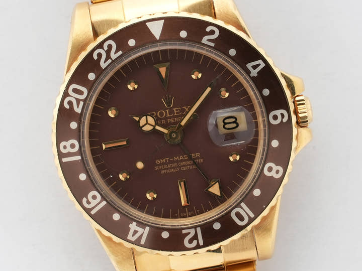 ロレックス GMTマスター Ref.1675/8 イエローゴールド ブラウン文字盤 オイスターブレスレット 中古 56zgvtit