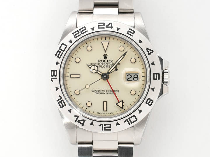 ロレックス エクスプローラーII Ref.16550 ステンレススチール アイボリー文字盤 オイスターブレスレット 中古 s4mynj7v