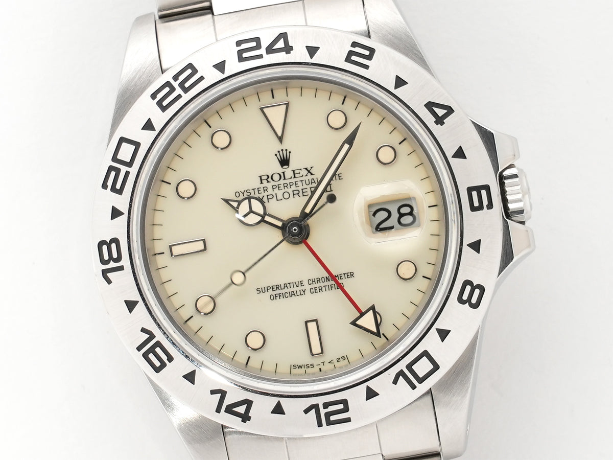 ロレックス エクスプローラーII Ref.16550 ステンレススチール アイボリー文字盤 オイスターブレスレット 中古 s4mynj7v
