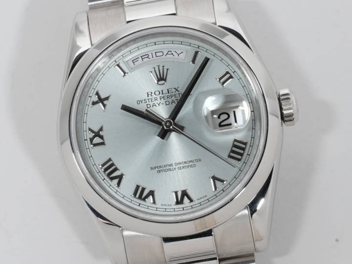 Rolex Day-Date 36 Ref.118206 Platinum Ice Blue Dial Pre-owned qzby2db4