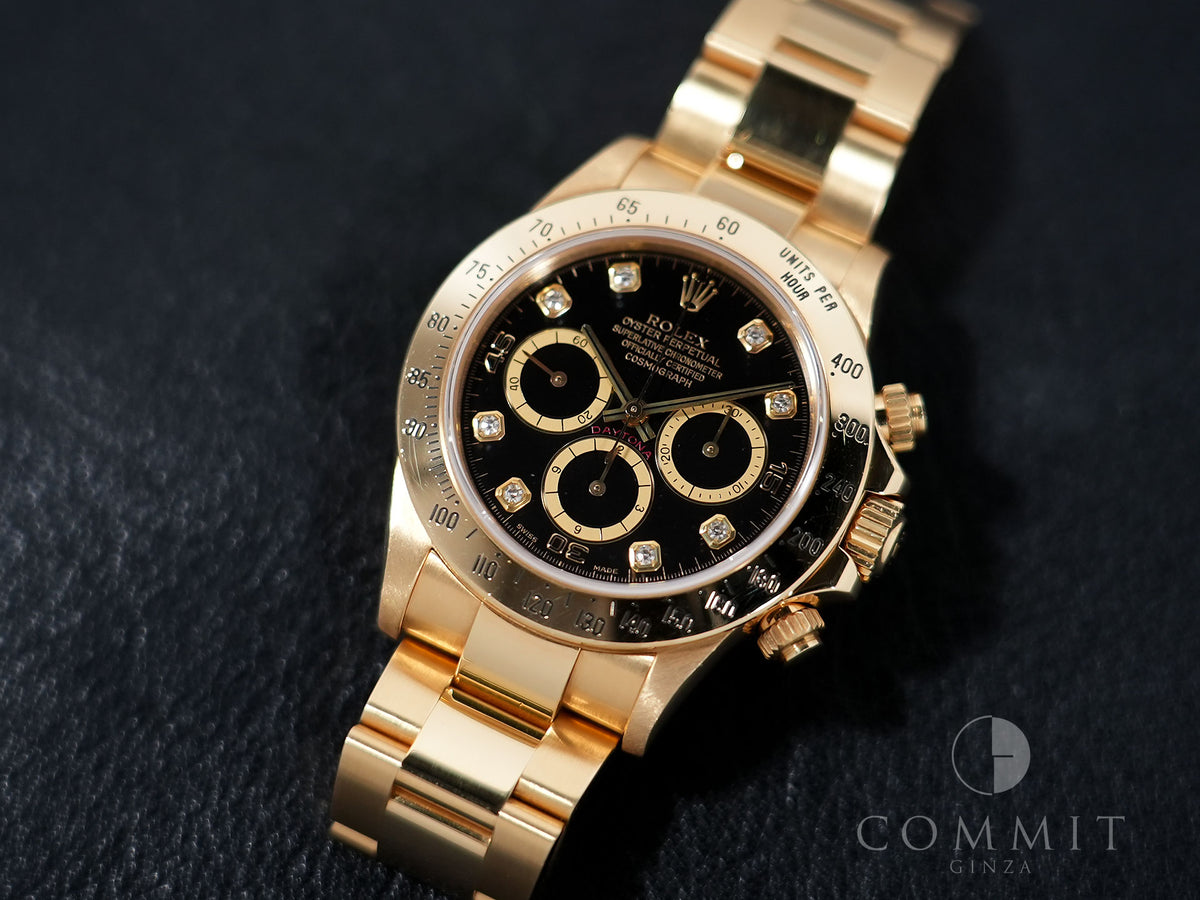 ロレックス デイトナ エルプリメロ Ref.16528 イエローゴールド ブラックx8Pダイヤ文字盤 中古 zn54un9e