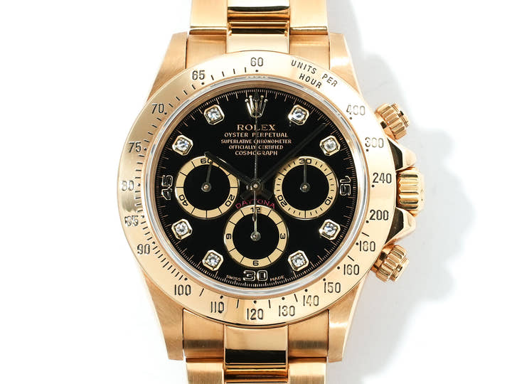ロレックス デイトナ エルプリメロ Ref.16528 イエローゴールド ブラックx8Pダイヤ文字盤 中古 429ndas2