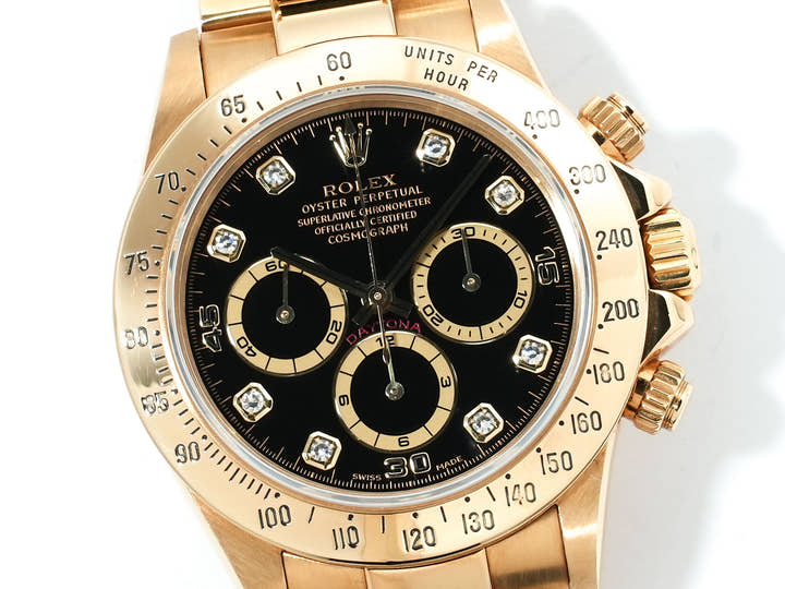 ロレックス デイトナ エルプリメロ Ref.16528 イエローゴールド ブラックx8Pダイヤ文字盤 中古 429ndas2