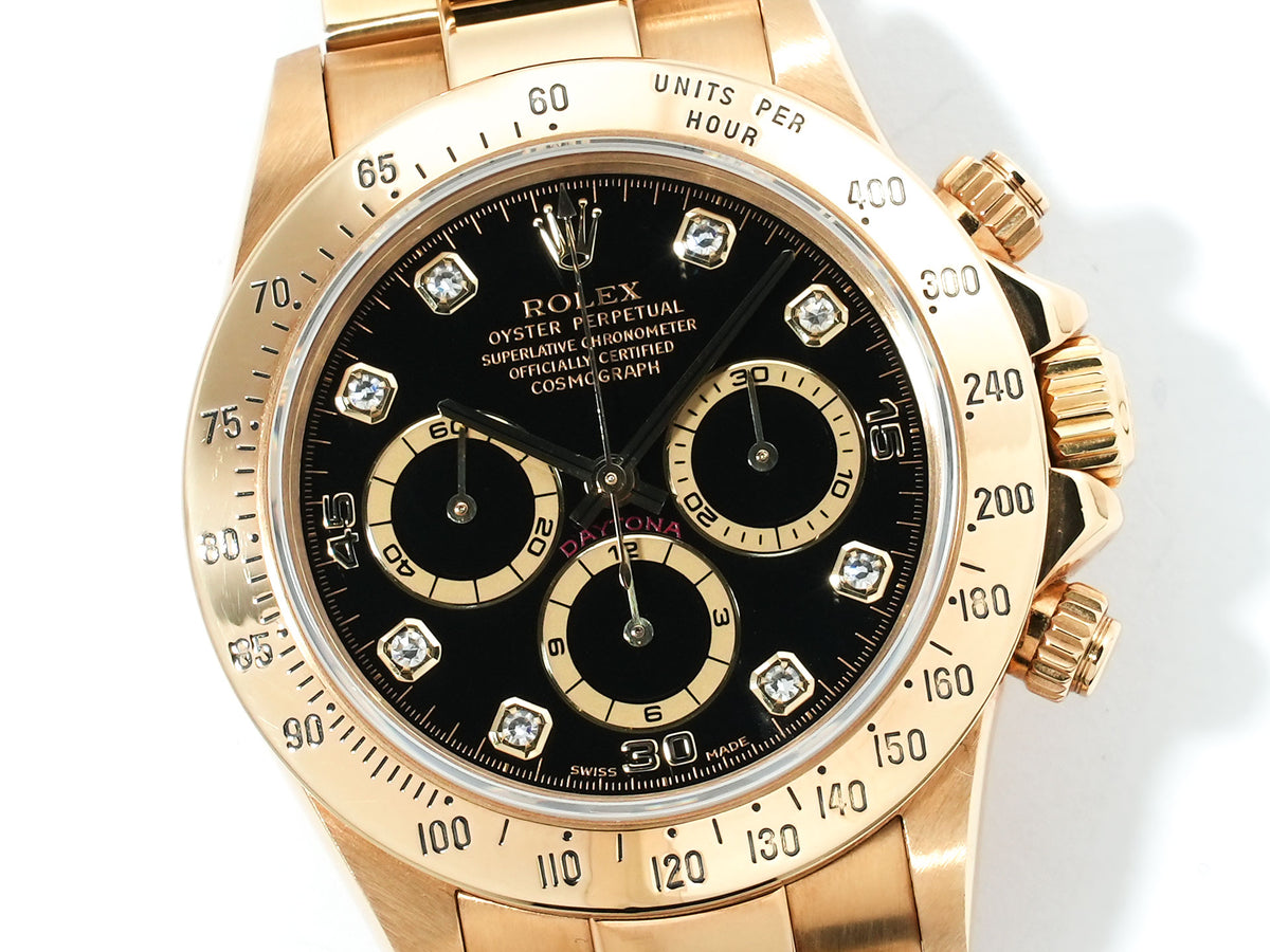 ロレックス デイトナ エルプリメロ Ref.16528 イエローゴールド ブラックx8Pダイヤ文字盤 中古 429ndas2