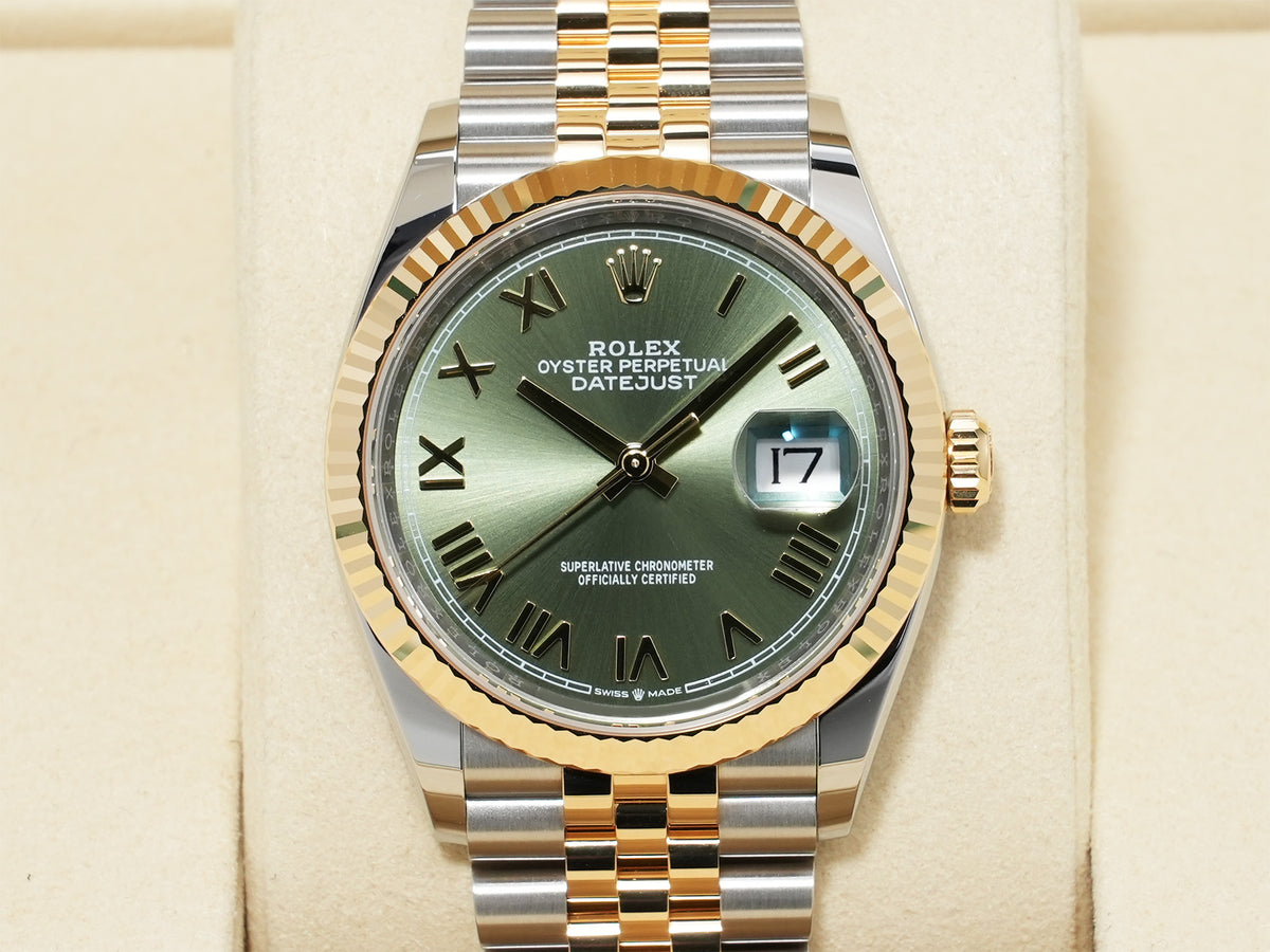 Rolex Datejust 36 Ref.126233 Stainless Steel/Yellow Gold Olive Green Dial Jubilee Bracelet Unused whq6yvg7