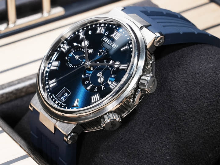 Breguet Marine Alarm Musical 5547 Ref.5547TI/Y1/5ZU Titanium Sunburst Blue Dial Pre-owned q5pxzjnt