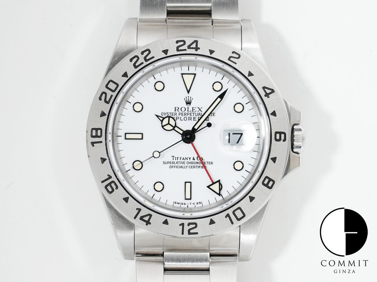 ロレックス エクスプローラーII TIFFANY&CO. Ref.16570 ステンレススチール ホワイト文字盤 オイスターブレスレット 美中古 kueb7see