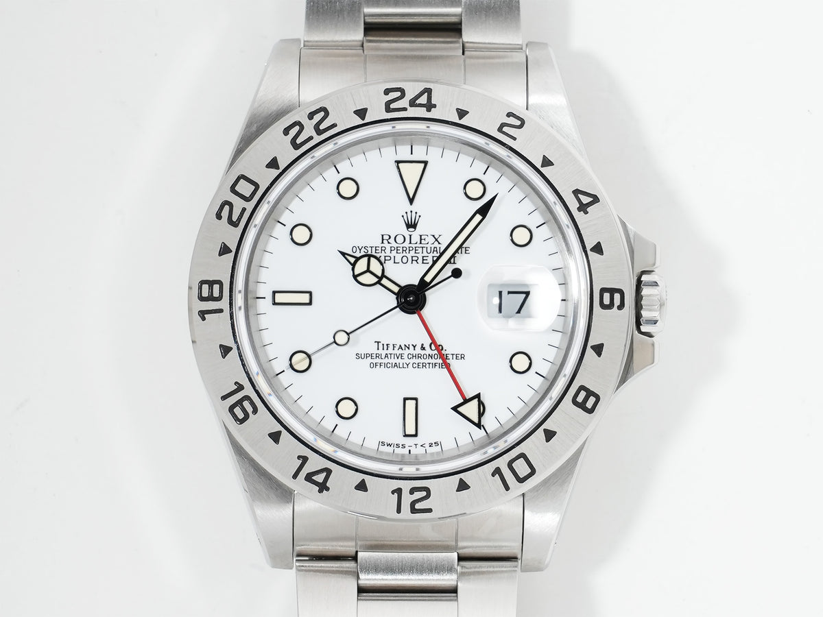 ロレックス エクスプローラーII TIFFANY&CO. Ref.16570 ステンレススチール ホワイト文字盤 オイスターブレスレット 美中古 kueb7see