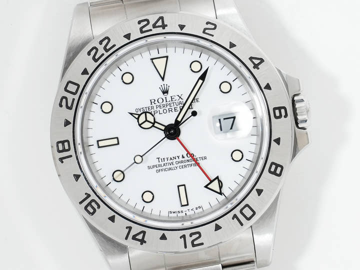 ロレックス エクスプローラーII TIFFANY&CO. Ref.16570 ステンレススチール ホワイト文字盤 オイスターブレスレット 美中古 kueb7see