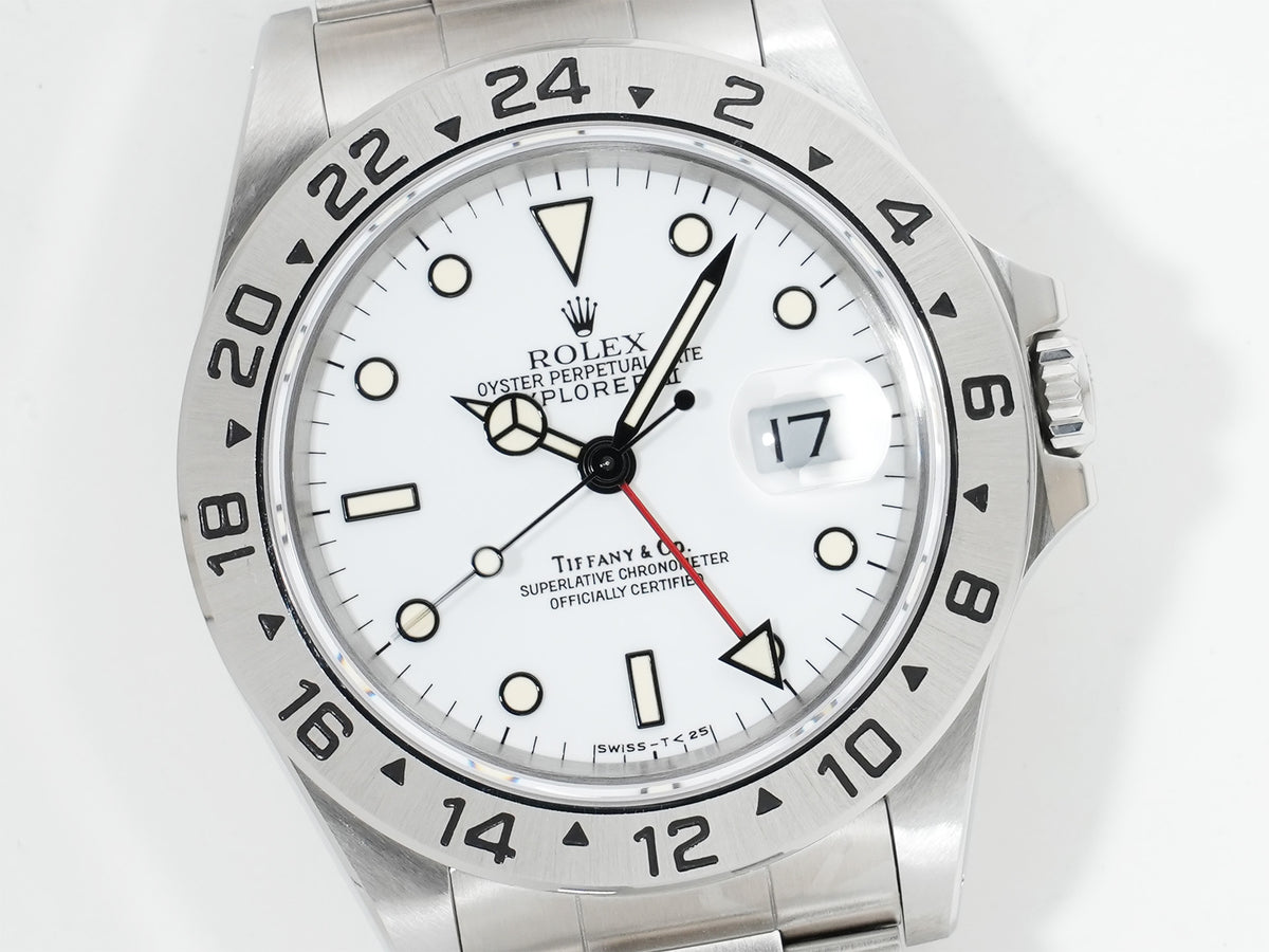 ロレックス エクスプローラーII TIFFANY&CO. Ref.16570 ステンレススチール ホワイト文字盤 オイスターブレスレット 美中古 kueb7see