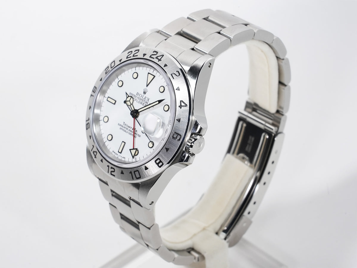 ロレックス エクスプローラーII TIFFANY&CO. Ref.16570 ステンレススチール ホワイト文字盤 オイスターブレスレット 美中古 kueb7see