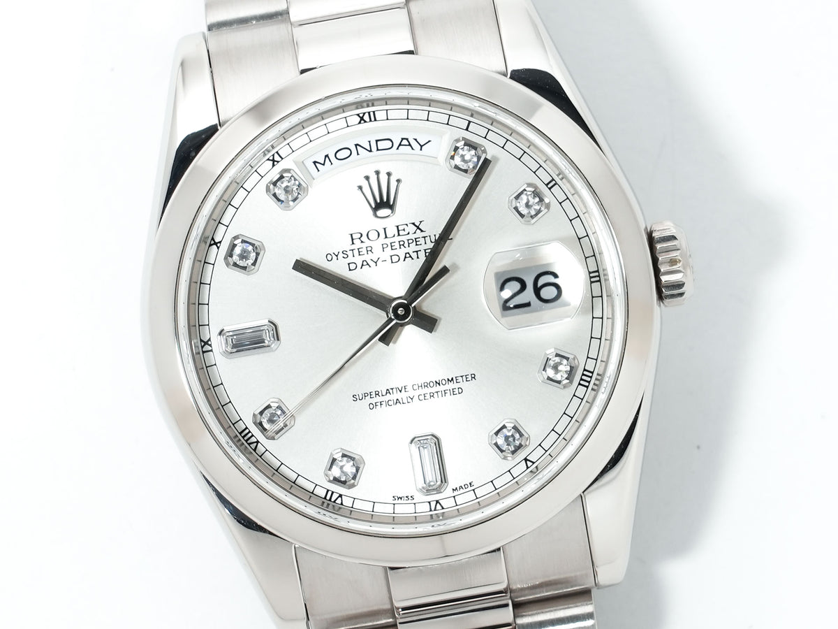 ロレックス デイデイト36 Ref.118209A ホワイトゴールド シルバー10Pダイヤ文字盤 プレジデントブレスレット 美中古 bzkfob58