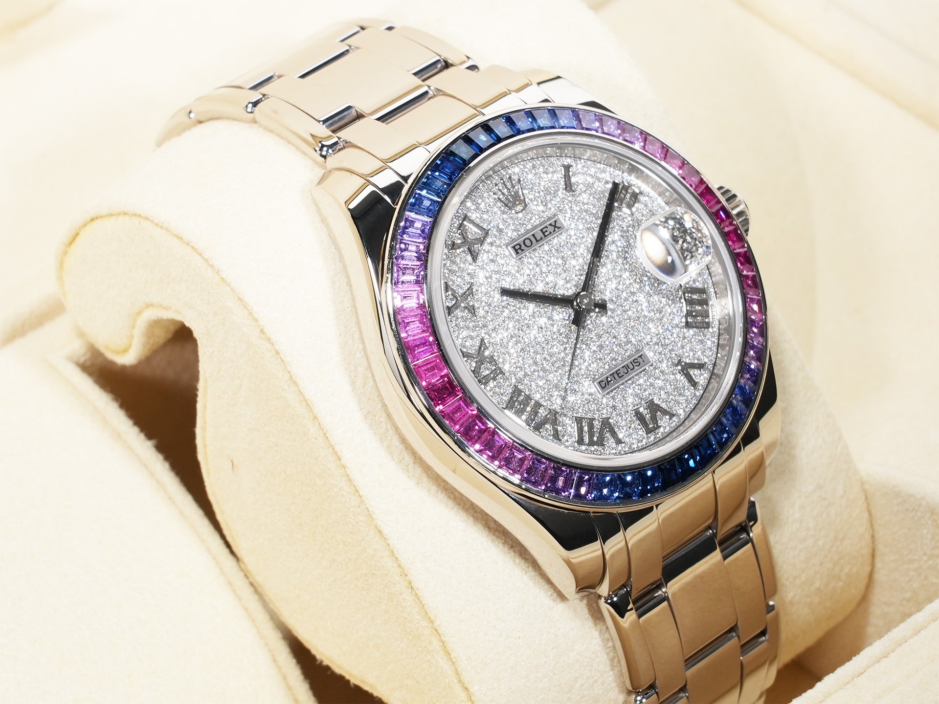 ロレックス デイトジャスト パールマスター Ref.86349SAFUBL ホワイトゴールド パヴェダイヤ文字盤 中古 ddqkunu7