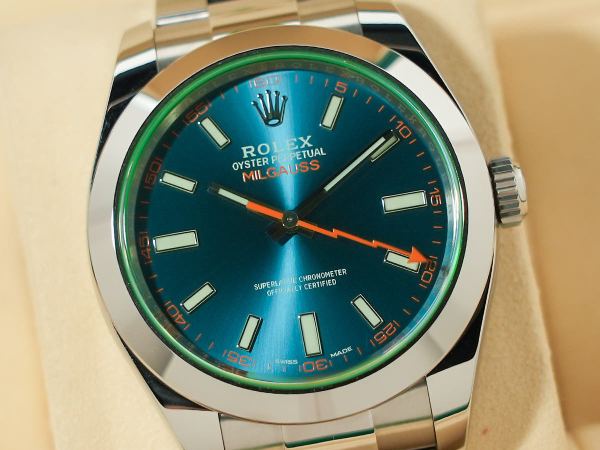 ロレックス ミルガウス Ref.116400GV Zブルー文字盤 極美品 U22HK851