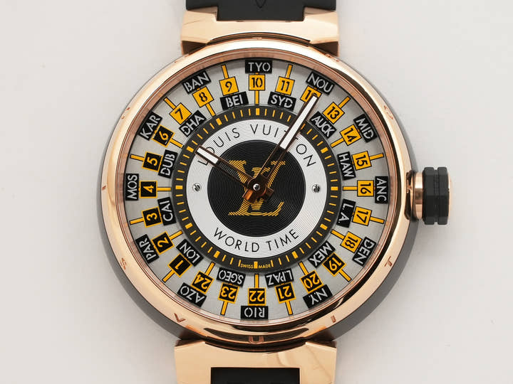 ルイヴィトン タンブール ワールドタイム ランウェイ ユニバーサル ジャーニー Ref.Q1BK0 SS/BLACK PVD/PG シルバー文字盤 中古 1HKVJJKK