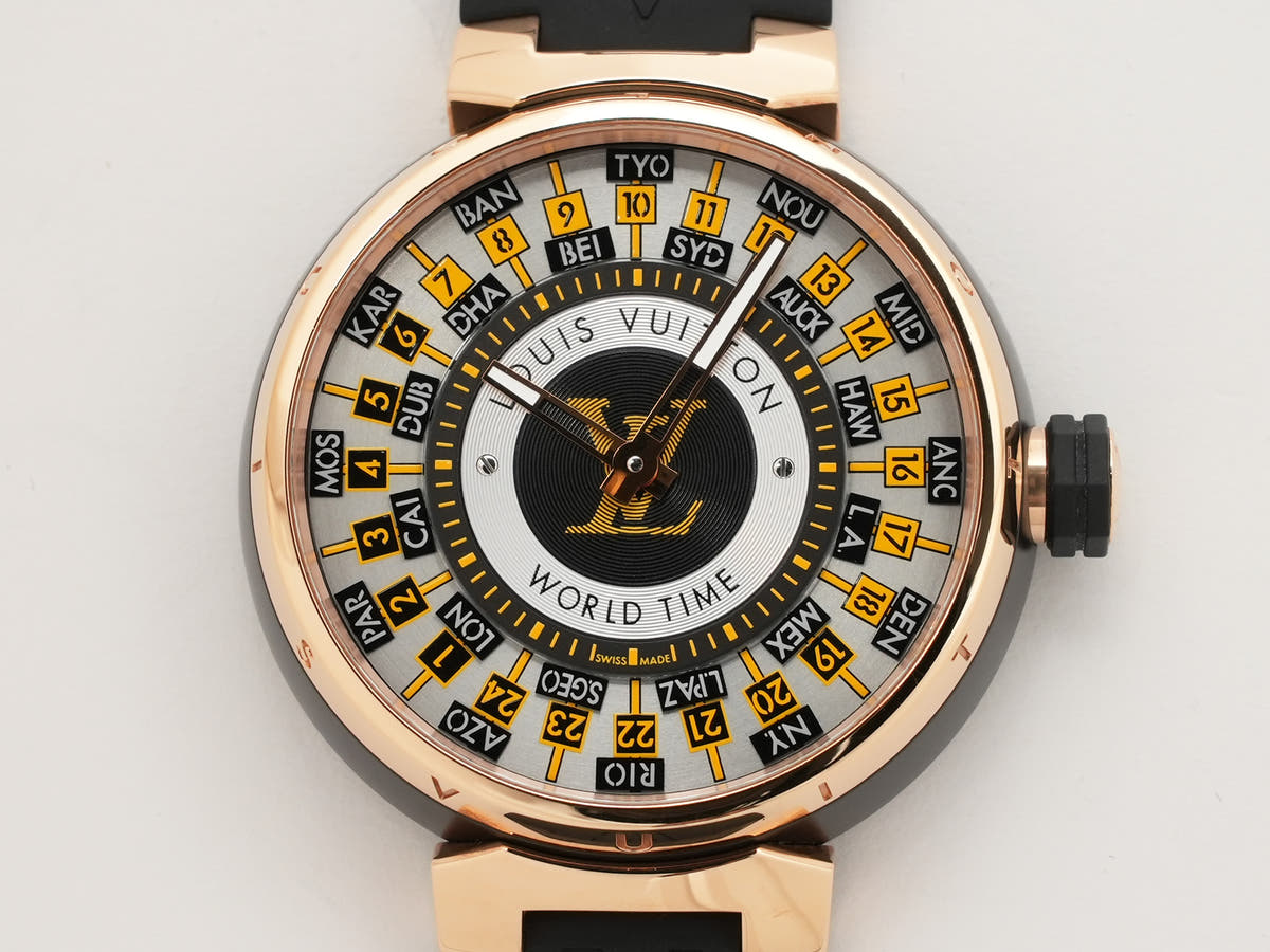 ルイヴィトン タンブール ワールドタイム ランウェイ ユニバーサル ジャーニー Ref.Q1BK0 SS/BLACK PVD/PG シルバー文字盤 中古 1HKVJJKK