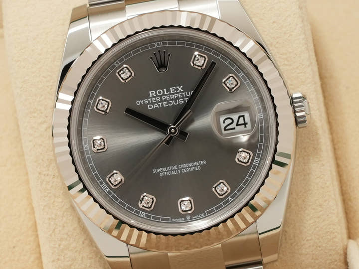 ロレックス デイトジャスト41 Ref.126334G ステンレススチール/ホワイトゴールド スレートx10Pダイヤ文字盤 オイスターブレスレット