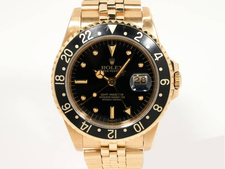 ロレックス GMTマスター Ref.16758 イエローゴールド ブラック文字盤 ジュビリーブレスレット