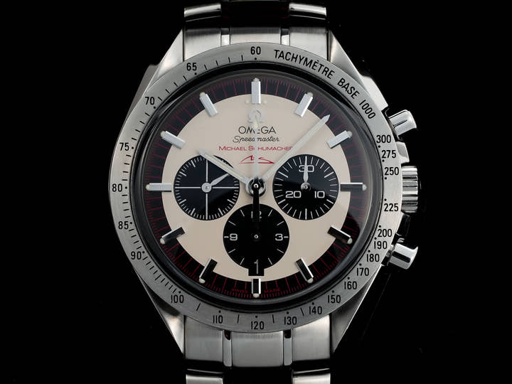 オメガ スピードマスター シューマッハ レジェンド Ref.3853.32 アイボリー×ブラック文字盤 中古 8je3xrt7