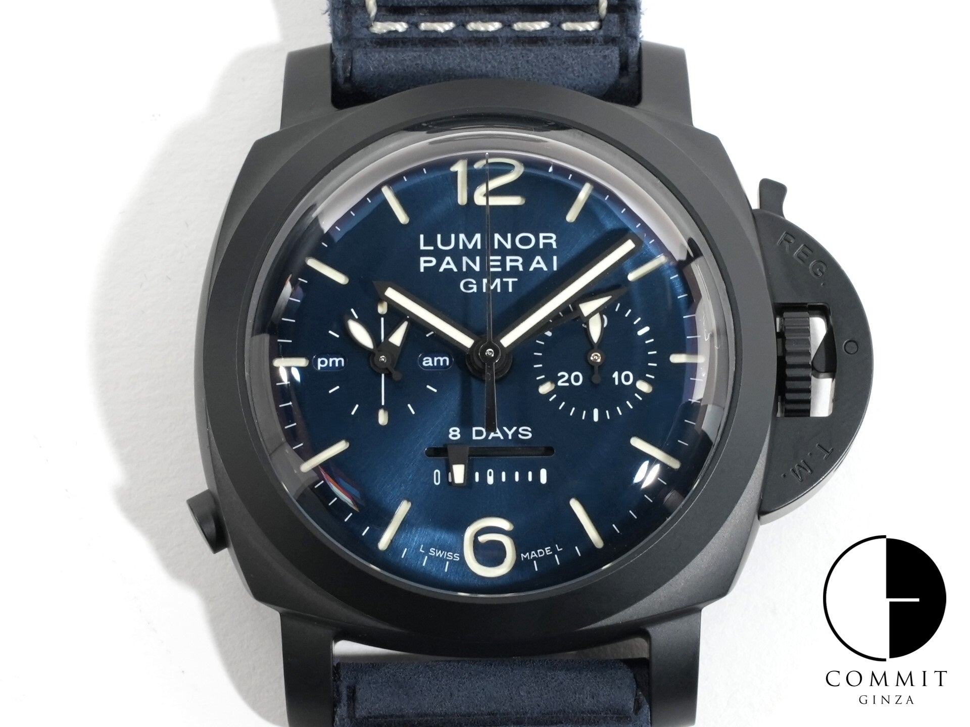 パネライ ルミノール クロノ モノプルサンテ GMT ブルーノッテ Ref.PAM01135 BLACK CERAMIC ミッドナイトブルー文字盤