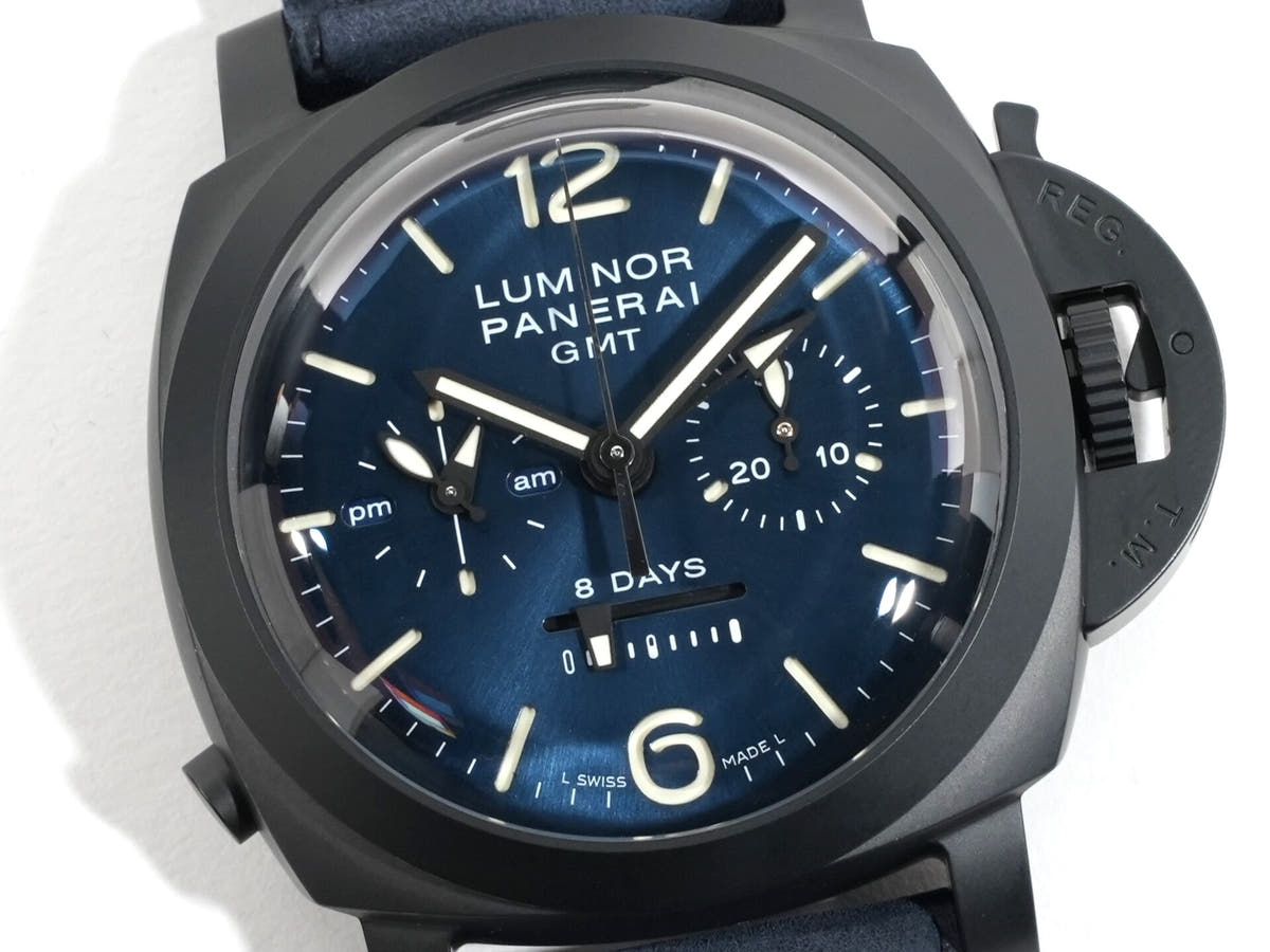 パネライ ルミノール クロノ モノプルサンテ GMT ブルーノッテ Ref.PAM01135 ミッドナイトブルー文字盤 美品 4352s9nk