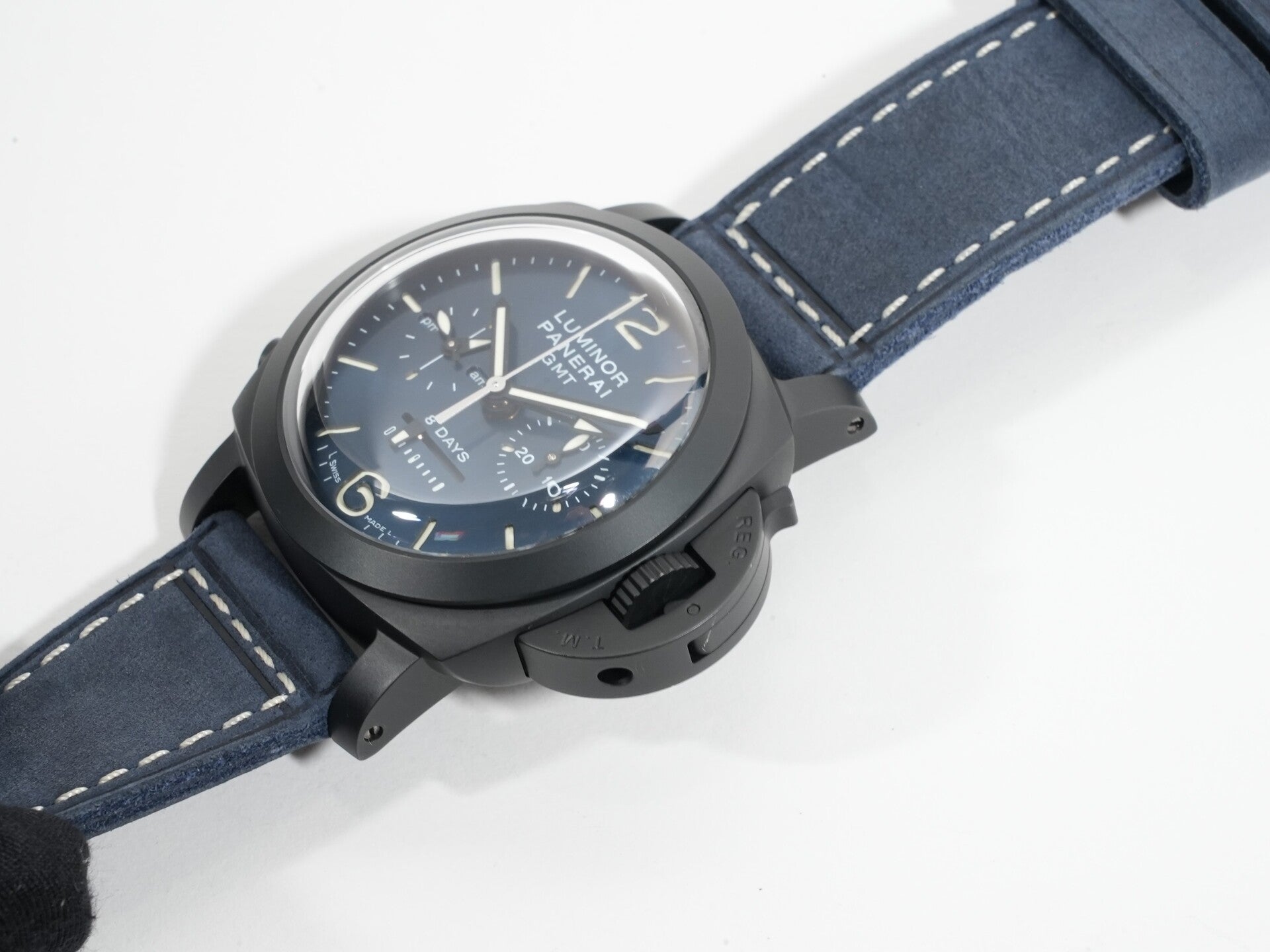 パネライ ルミノール クロノ モノプルサンテ GMT ブルーノッテ Ref.PAM01135 BLACK CERAMIC ミッドナイトブルー文字盤