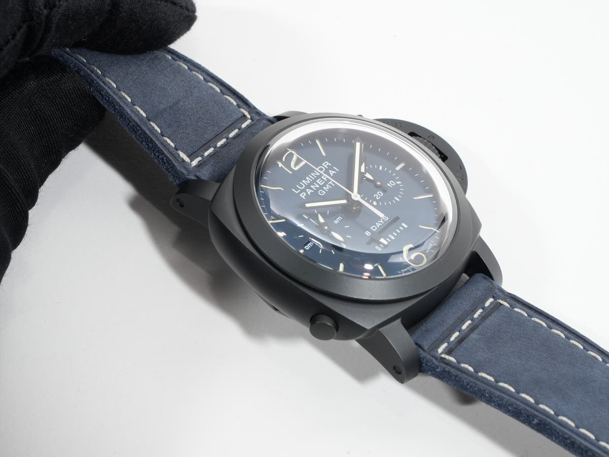 パネライ ルミノール クロノ モノプルサンテ GMT ブルーノッテ Ref.PAM01135 ミッドナイトブルー文字盤 美品 4352s9nk