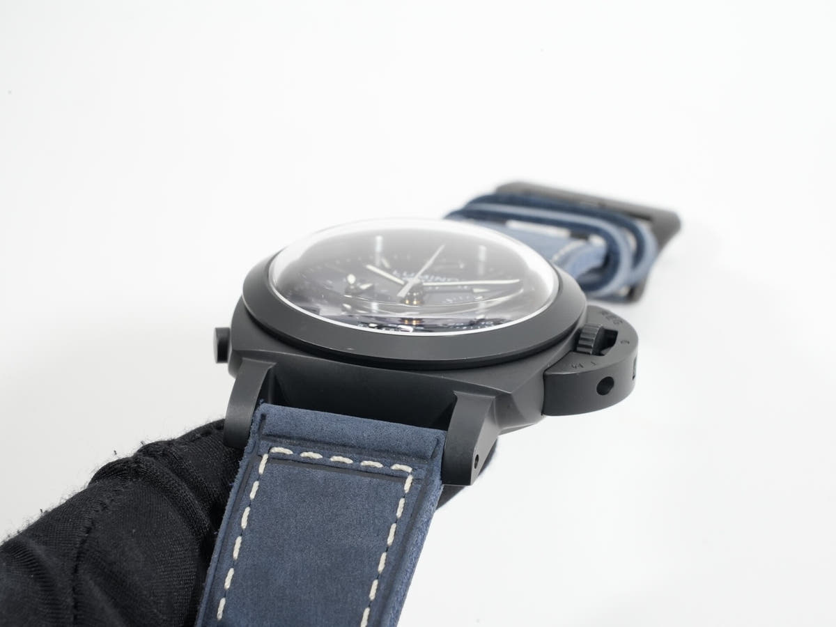 パネライ ルミノール クロノ モノプルサンテ GMT ブルーノッテ Ref.PAM01135 ミッドナイトブルー文字盤 美品 4352s9nk