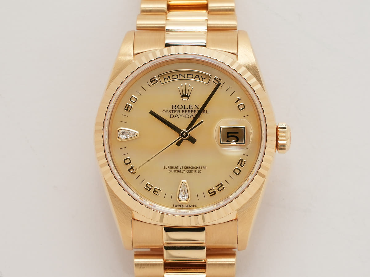 ロレックス デイデイト36 Ref.18238N2BR イエローシェルx2Pティアドロップダイヤ文字盤 美中古 wcokdgdv
