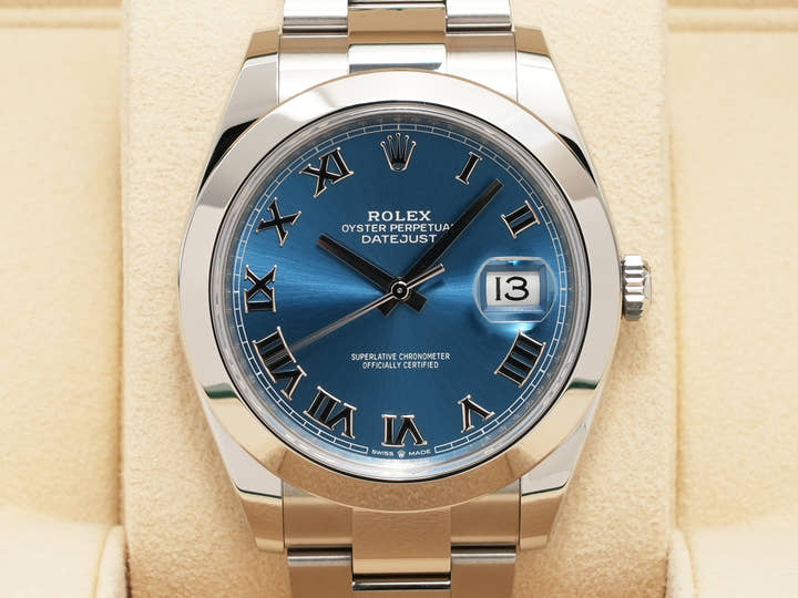ロレックス デイトジャスト41 Ref.126300 ステンレススチール アズーロブルー文字盤 オイスターブレスレット 美中古 cg6mng3j