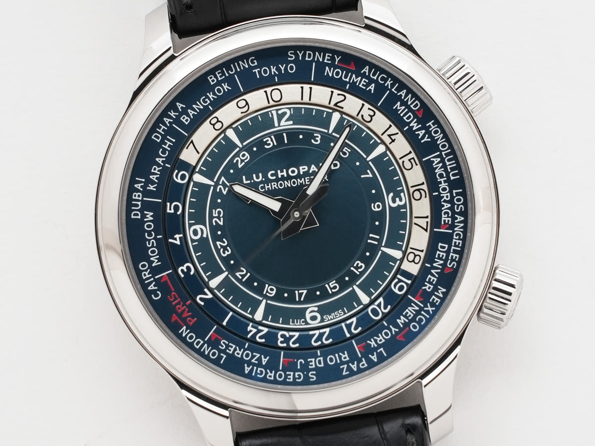 ショパール L.U.C タイムトラベラーワン Ref.168574-3003 SS ブルー文字盤 美中古 qqvk9adh