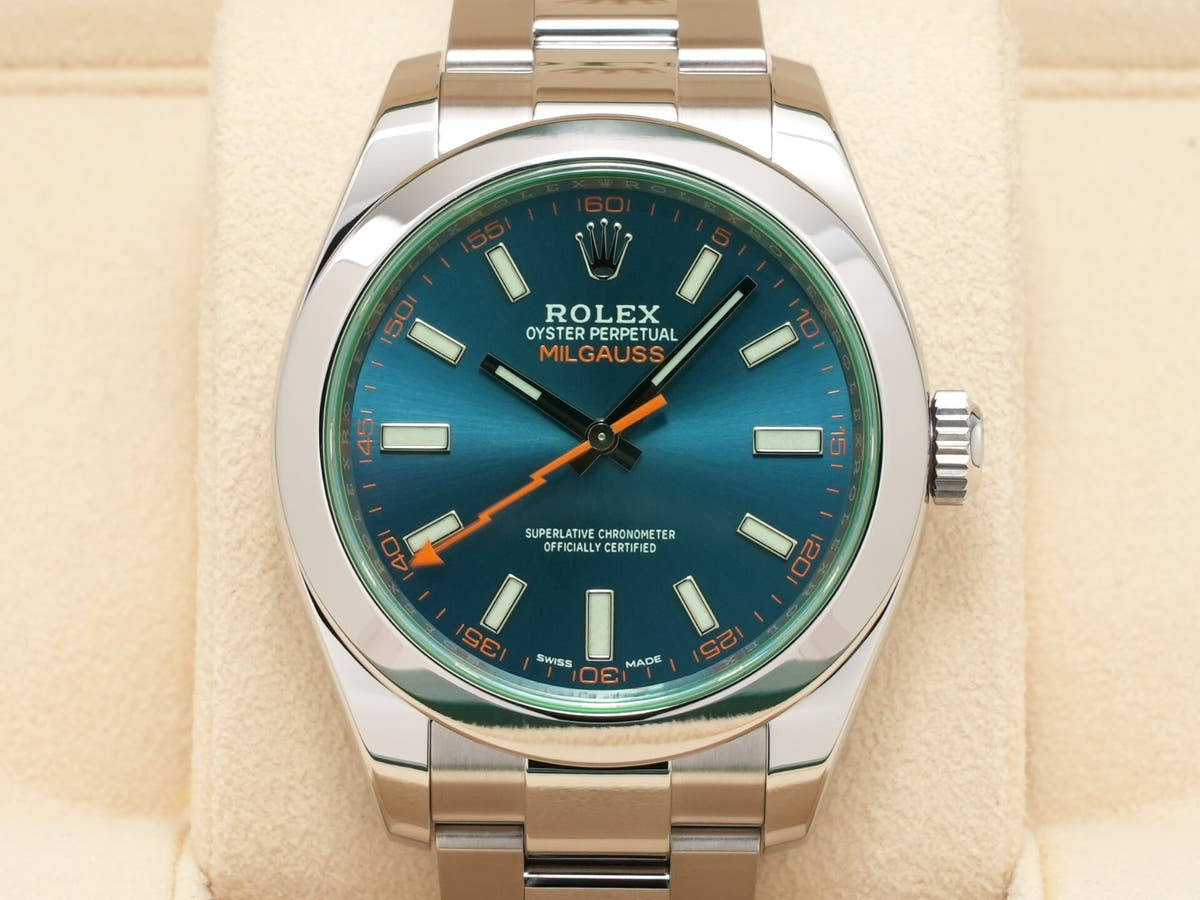 ロレックス ミルガウス Ref.116400GV Zブルー文字盤 美中古 e9j93bur