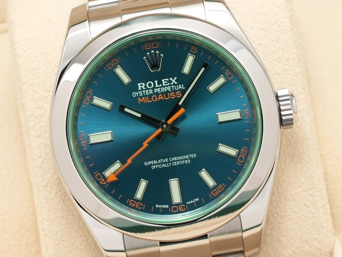 ロレックス ミルガウス Ref.116400GV Zブルー文字盤 美中古 e9j93bur