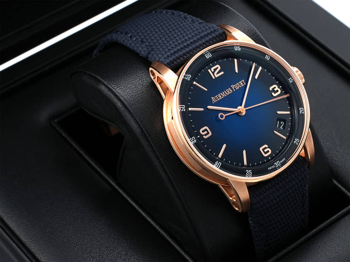 Audemars Piguet CODE 11.59 by Audemars Piguet Ref. 15210OR.OO.A028CR.01 Pink Gold Smoked Blue Lacquer Dial