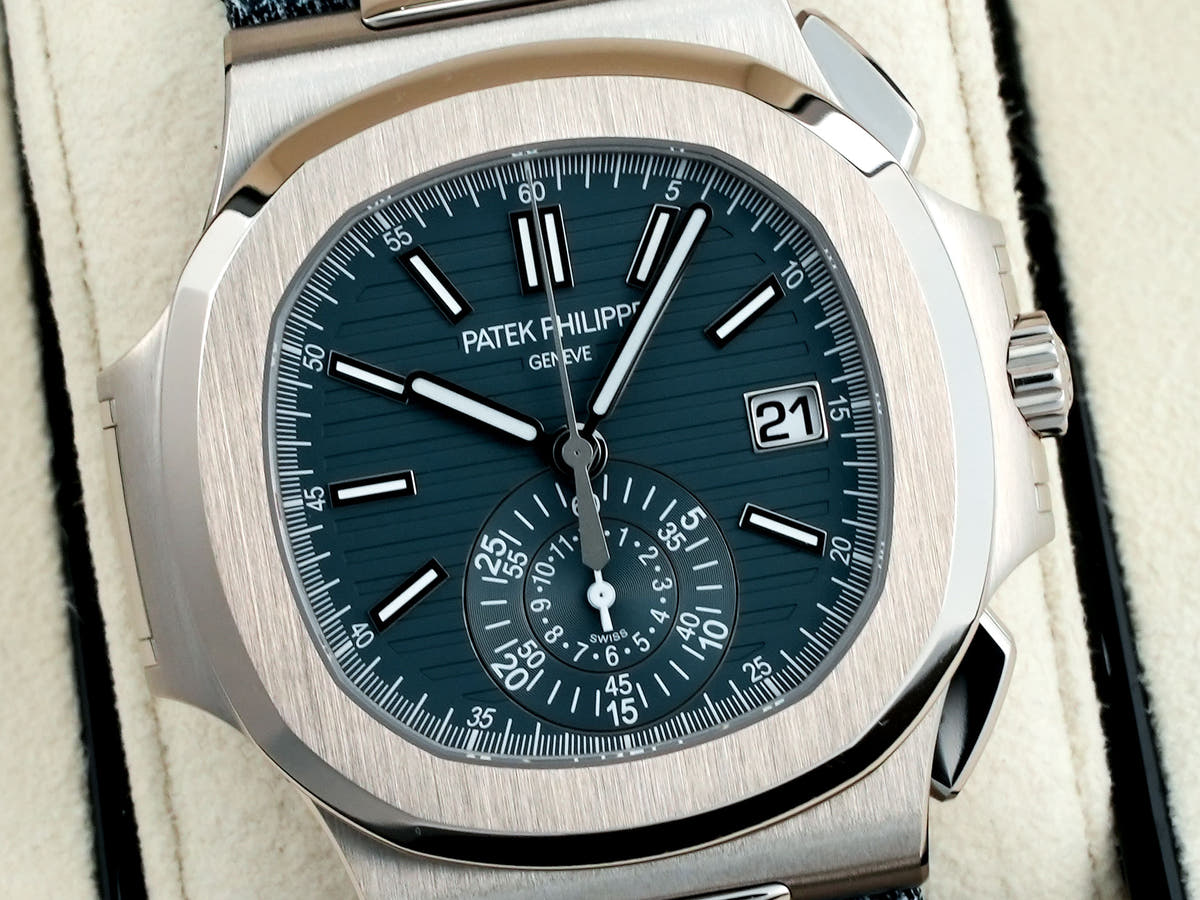パテックフィリップ ノーチラス クロノグラフ Ref.5980/60G-001 ブルーグレー オパーリン文字盤 美品 ypzzk9za