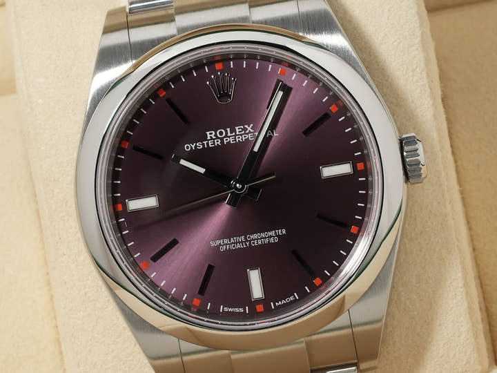 ロレックス オイスターパーペチュアル39 Ref.114300 ステンレススチール レッドグレープ文字盤