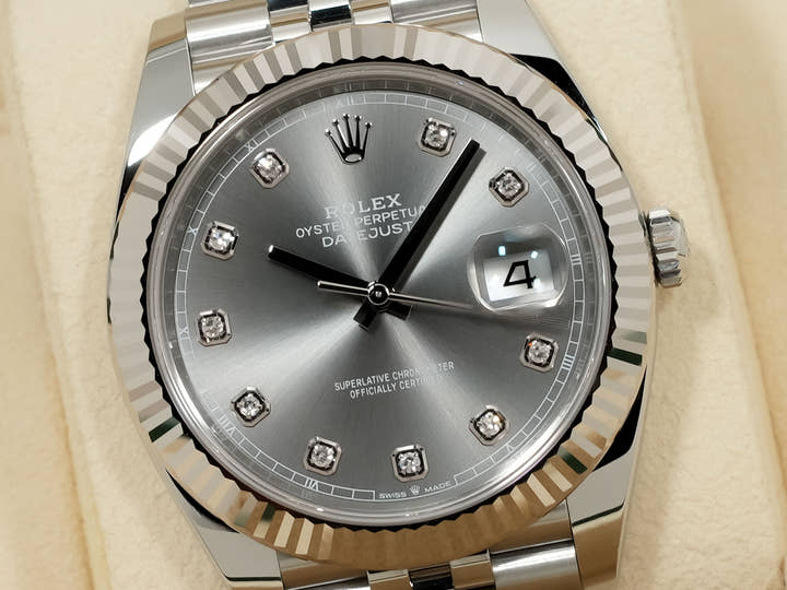 ロレックス デイトジャスト41 Ref.126334G ステンレススチール/ホワイトゴールド スレートx10Pダイヤ文字盤 ジュビリーブレスレット